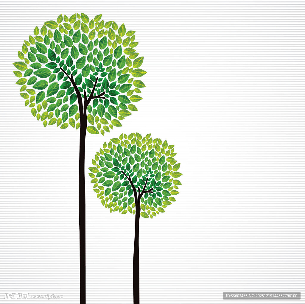 两棵简约风格的绿色树木