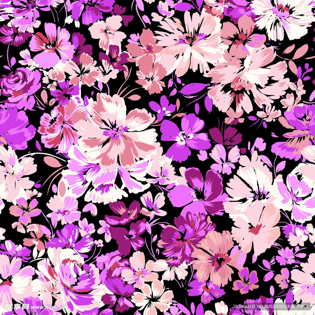 梦幻紫粉花卉图案背景