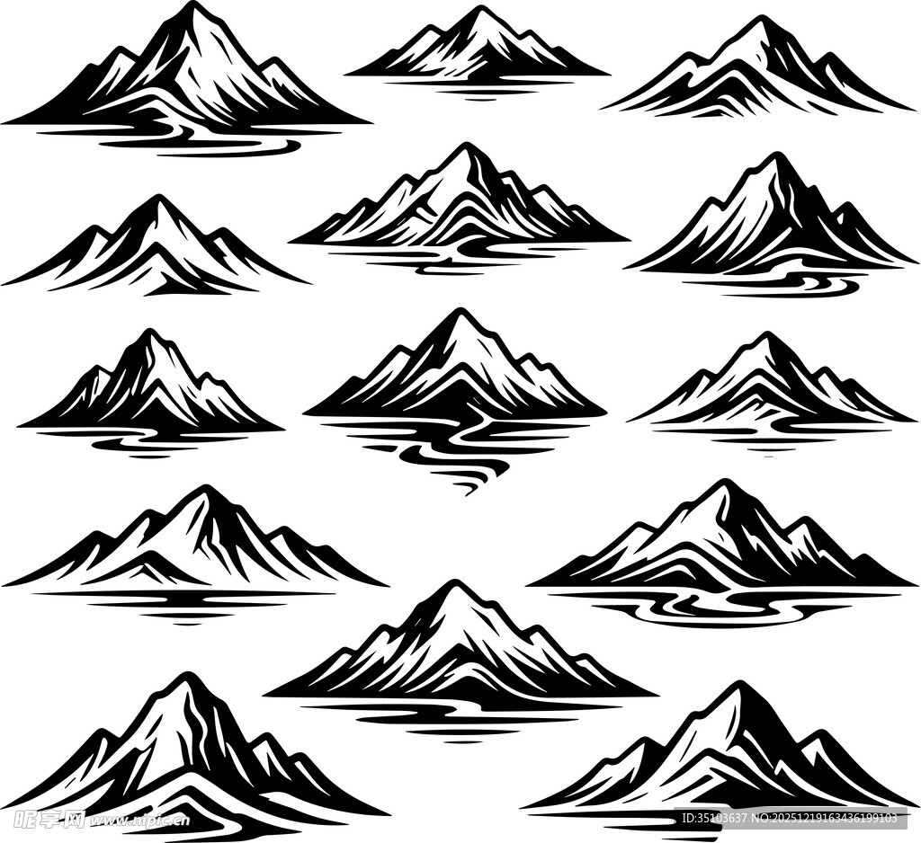 黑白山景图案设计元素