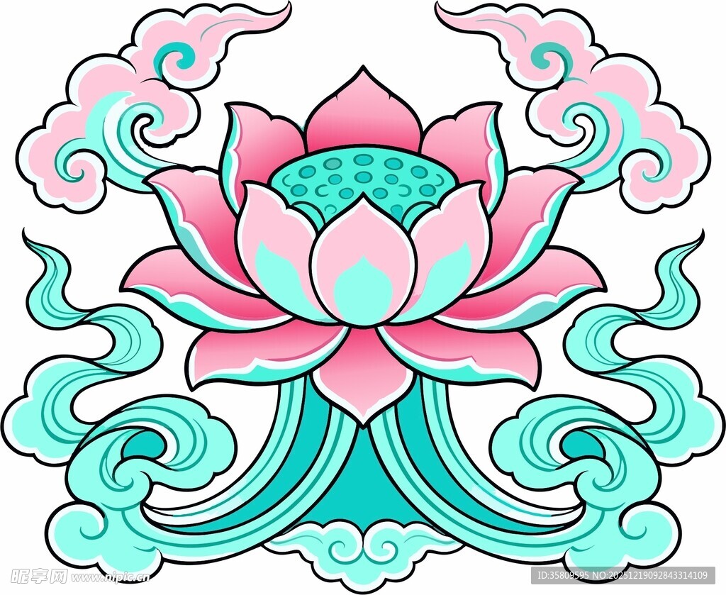 中式莲花祥云吉祥图案
