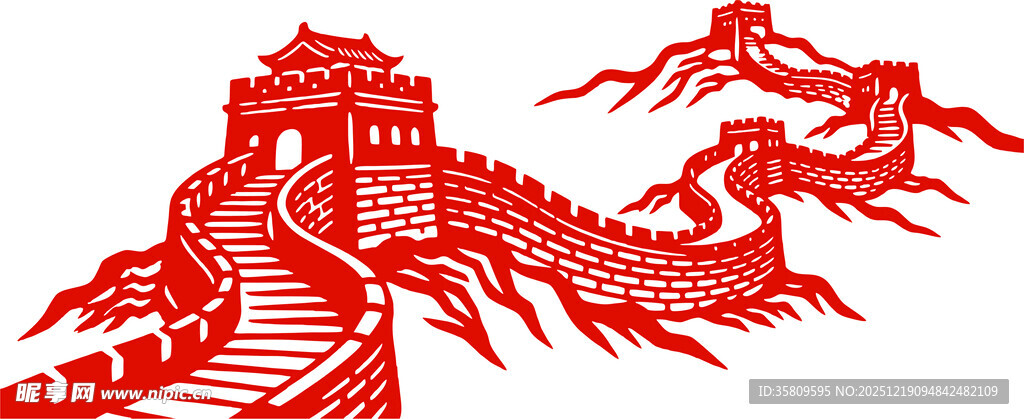 中国风长城剪纸艺术图