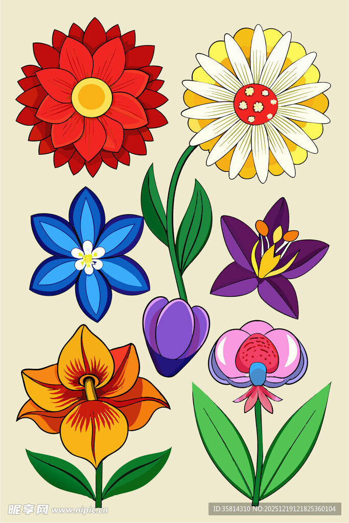 多彩手绘花卉图案集合