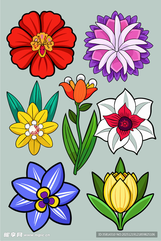 多彩手绘花卉图案集合