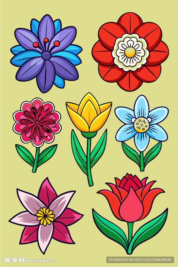 多彩手绘花卉图案集合