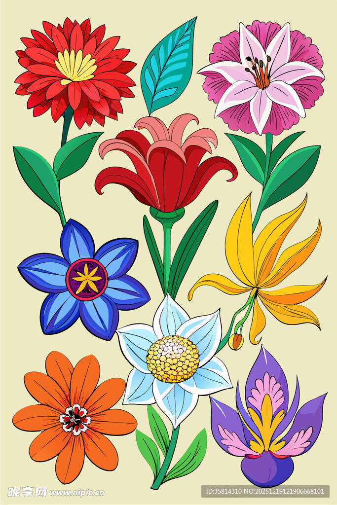 多彩手绘花卉图案集合