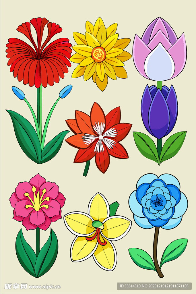 多彩手绘花朵图案集合