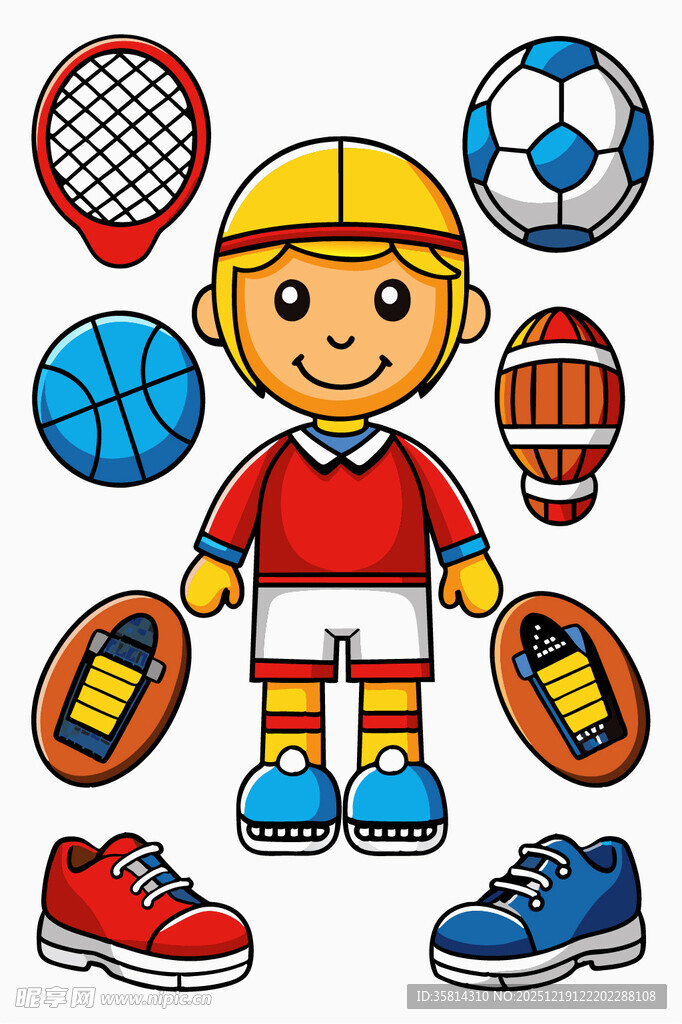 运动儿童与多样体育用品