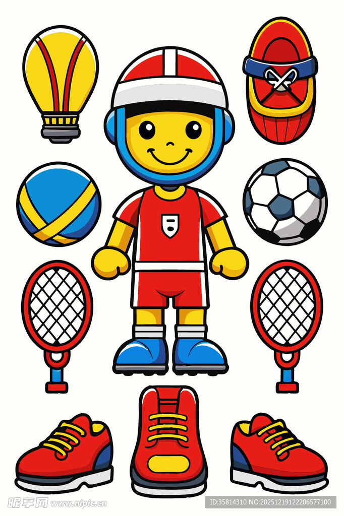 卡通运动人物与各类器材