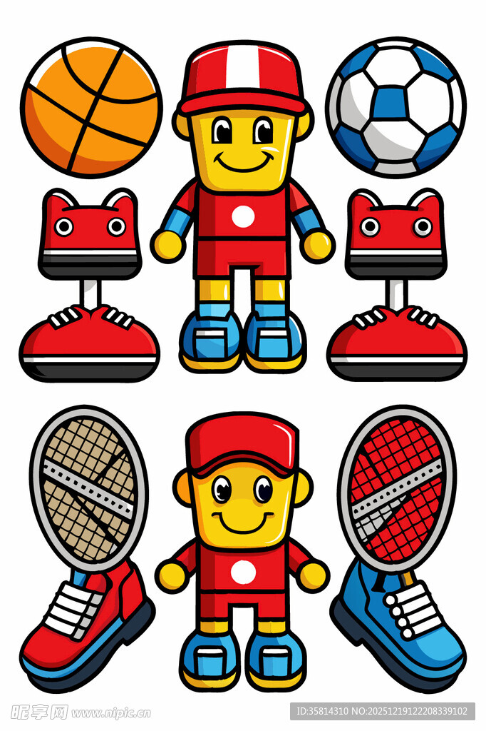 运动小人与多样运动装备