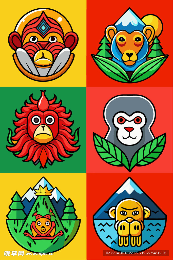 多彩动物与自然元素图标集