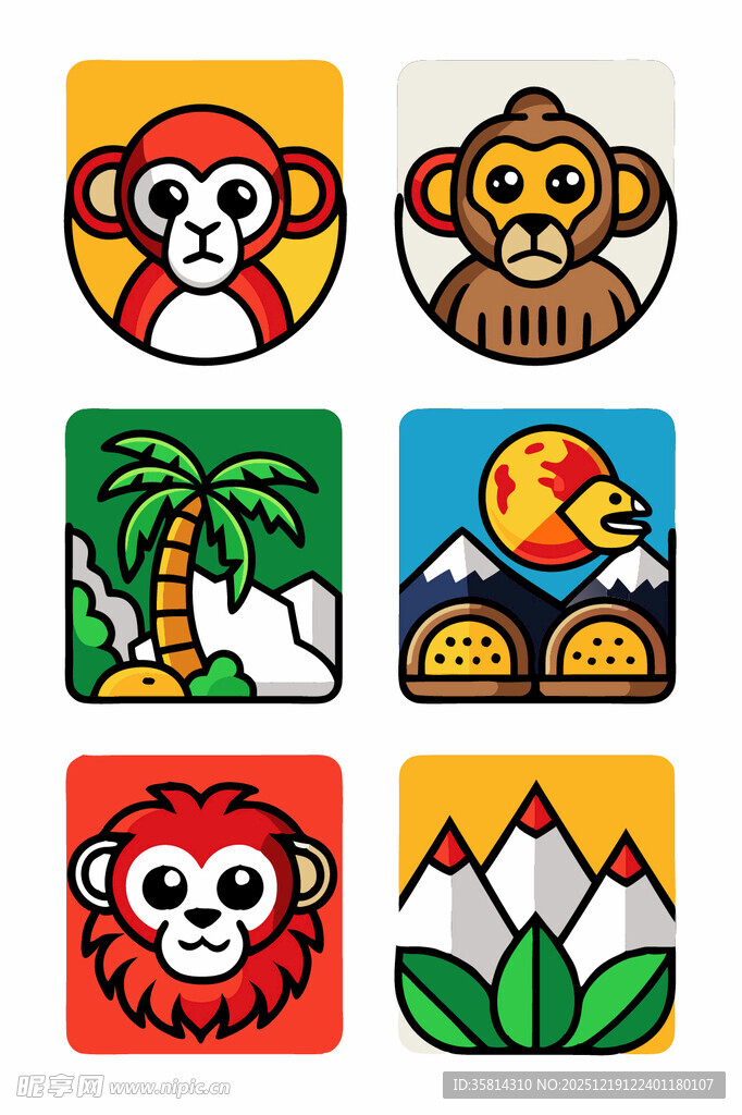 多彩猴子与风景图案设计