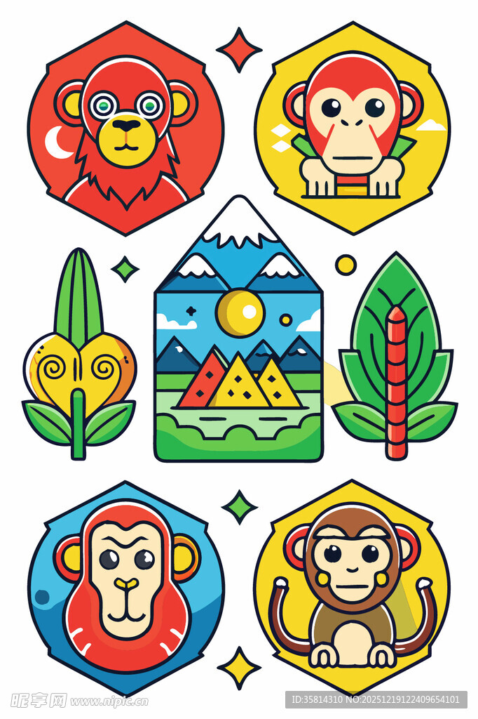 动物与自然元素卡通图标集