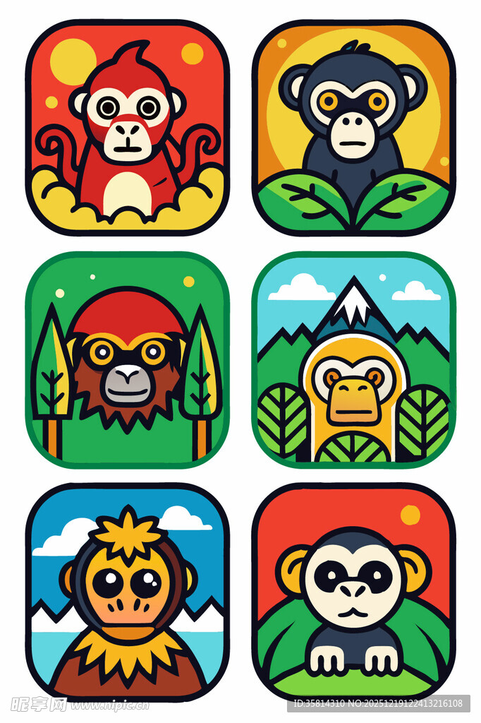 可爱动物卡通图标集合