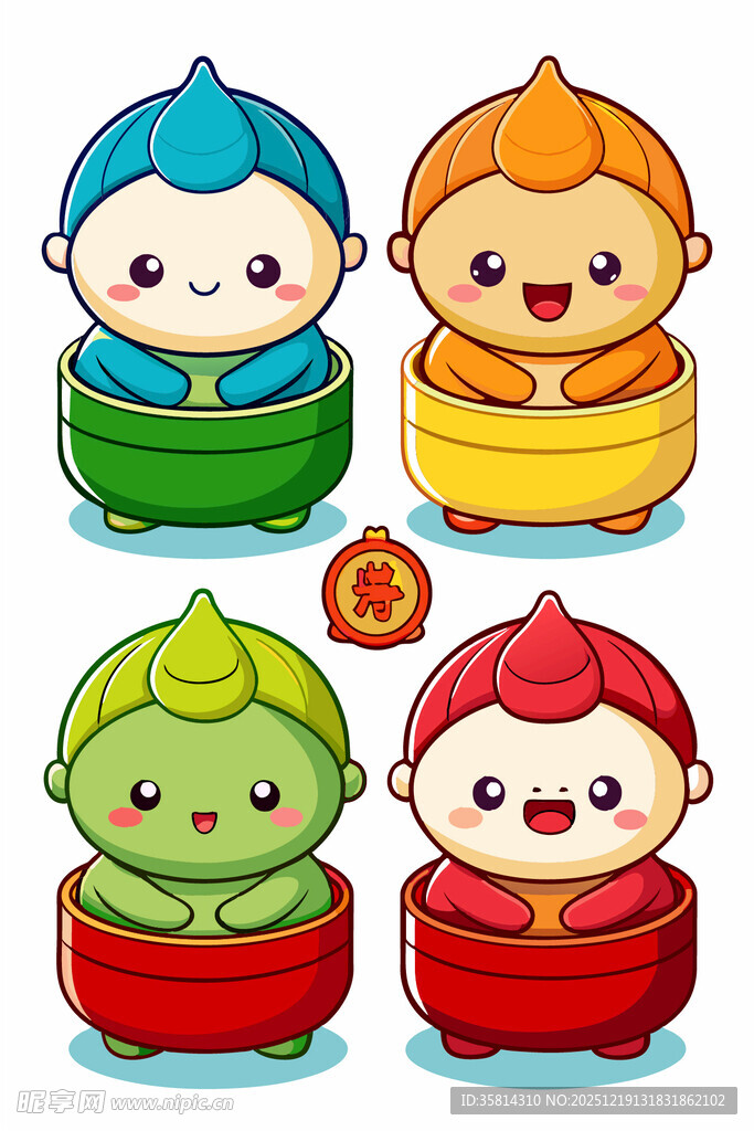 可爱卡通宝宝坐彩色容器