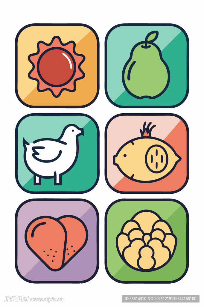 多彩图标集合含动植物元素