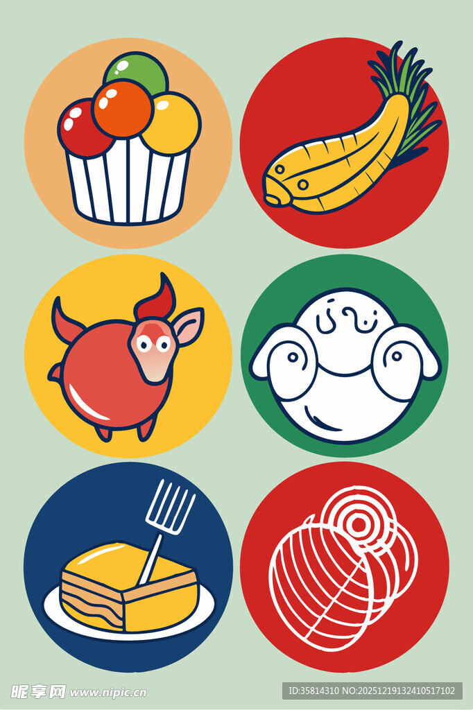 多彩食物与动物图标集合