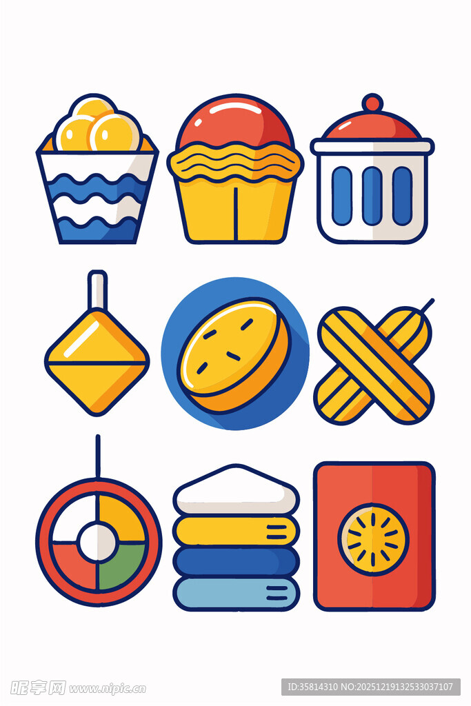 多彩卡通风格生活用品图标