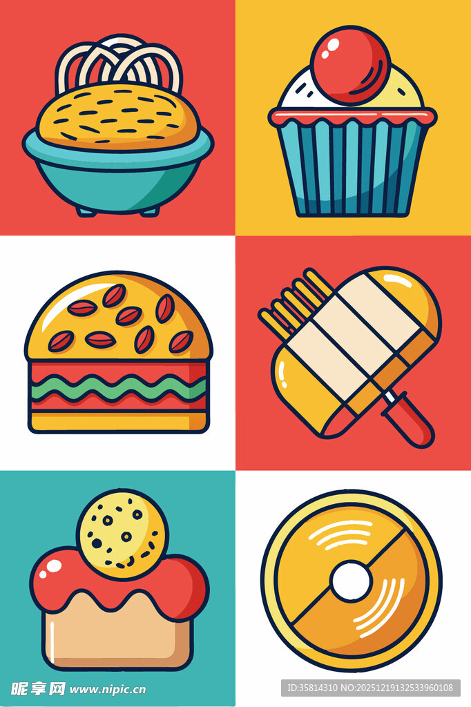 多彩美味甜点图标集合