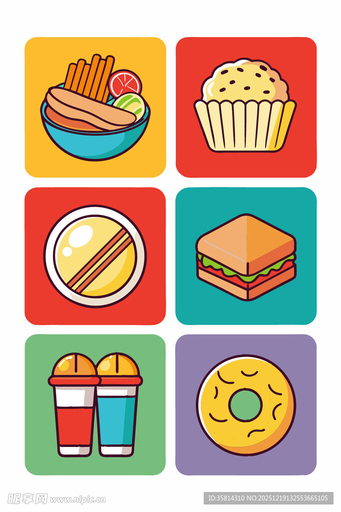 多彩美味小吃图标集合