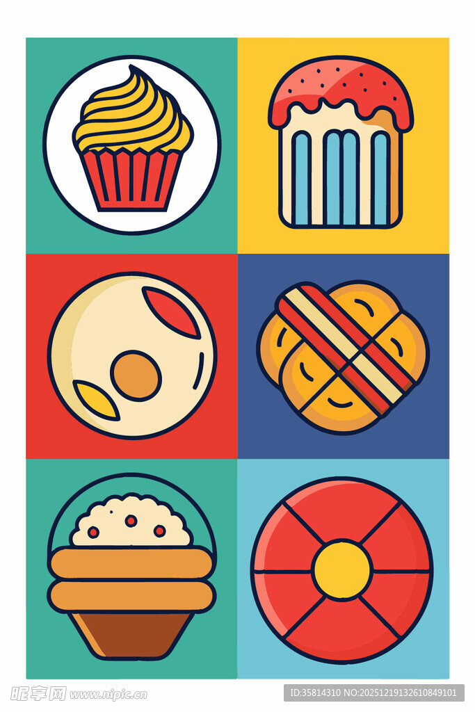 多彩糕点图标集合