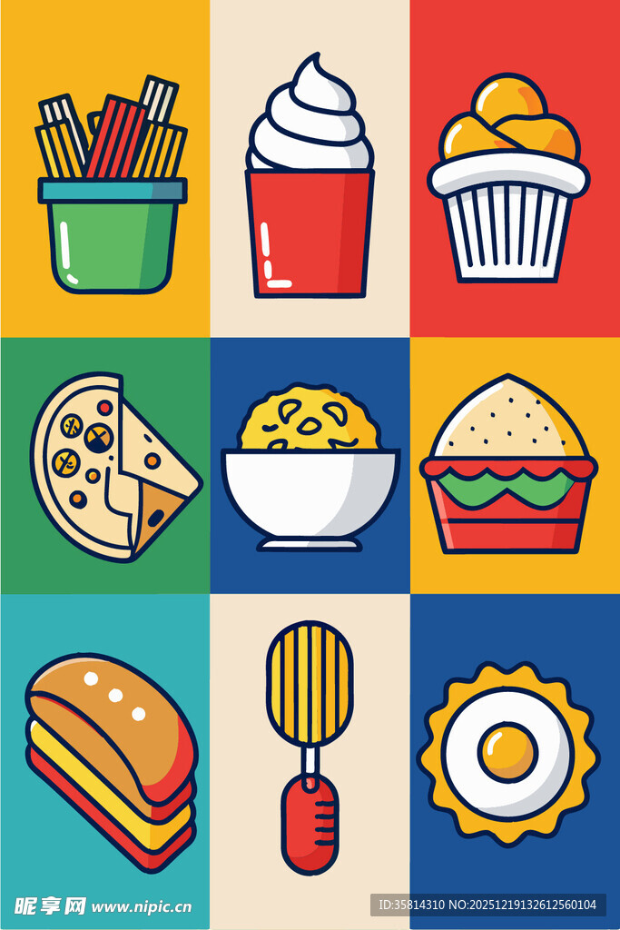 多彩卡通美食图标集合