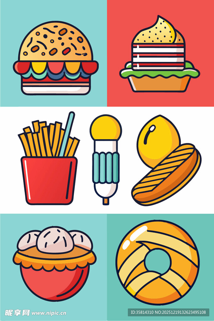 多样美味快餐食品集合