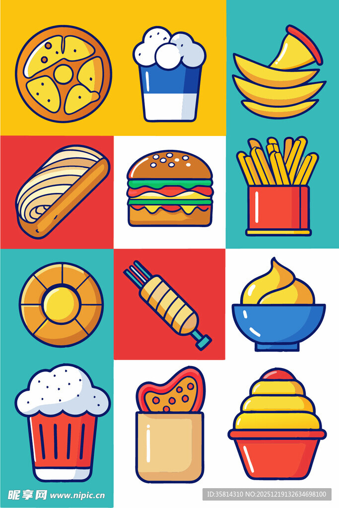 多彩美味的各式食物集合