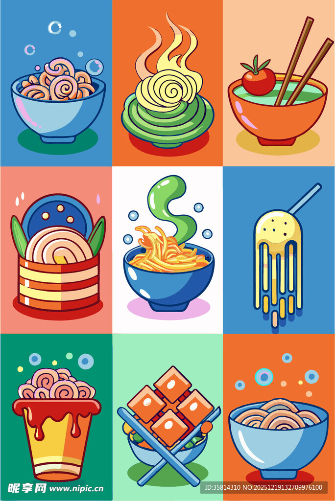 多彩面食美食插画集合