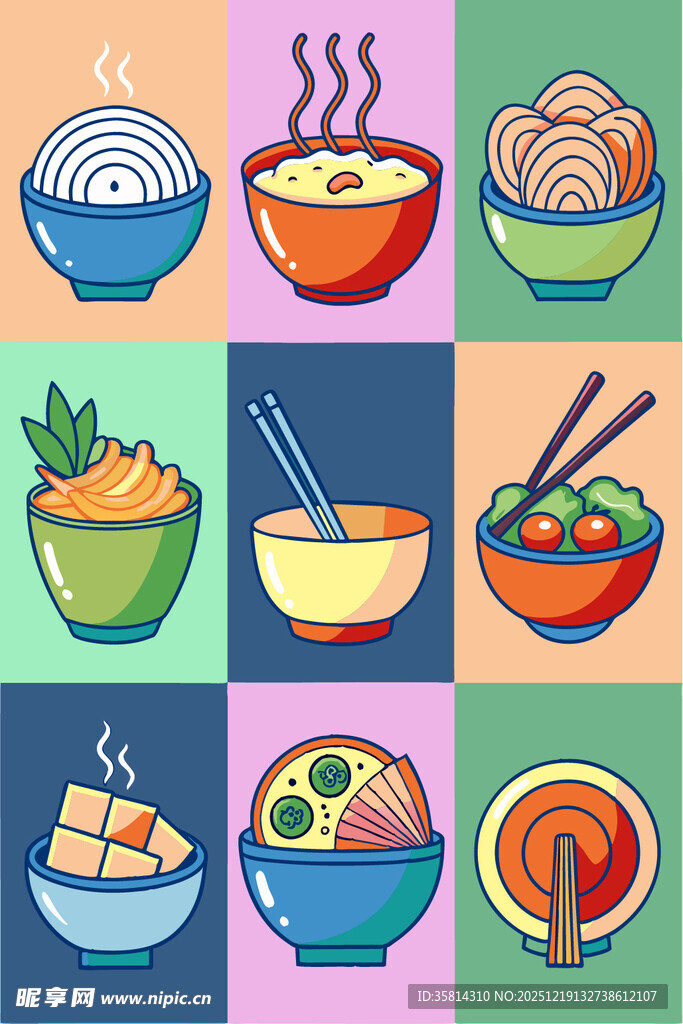 多彩亚洲美食插画展示