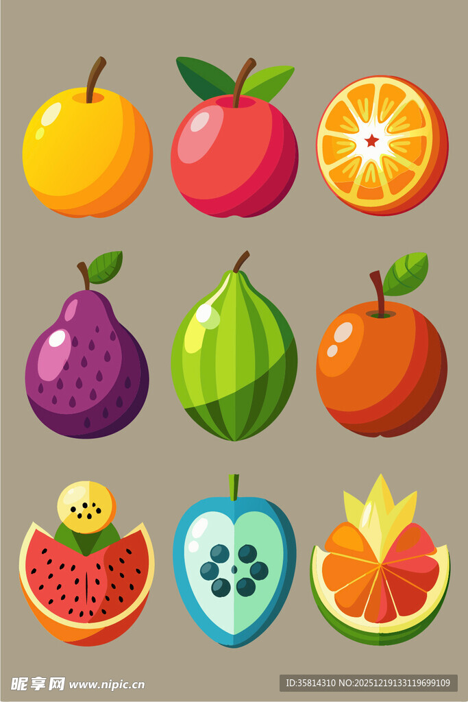 多彩水果图标集合