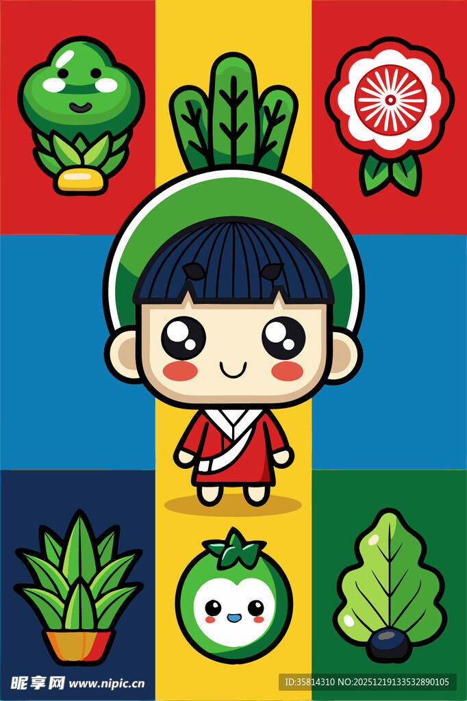 卡通萌娃与多彩植物