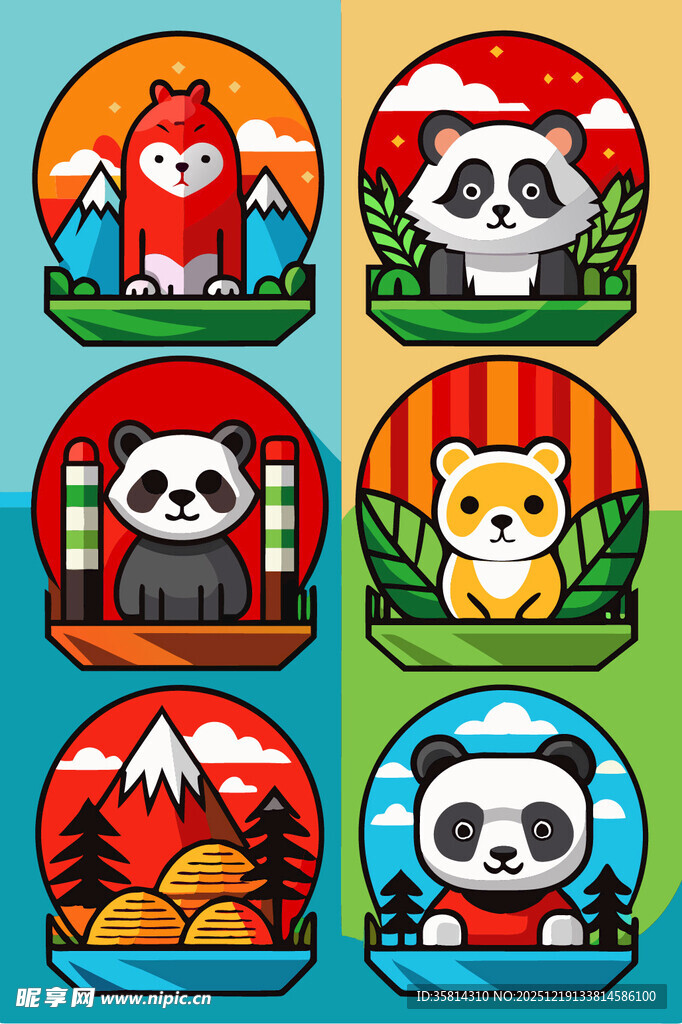 可爱动物主题卡通图标