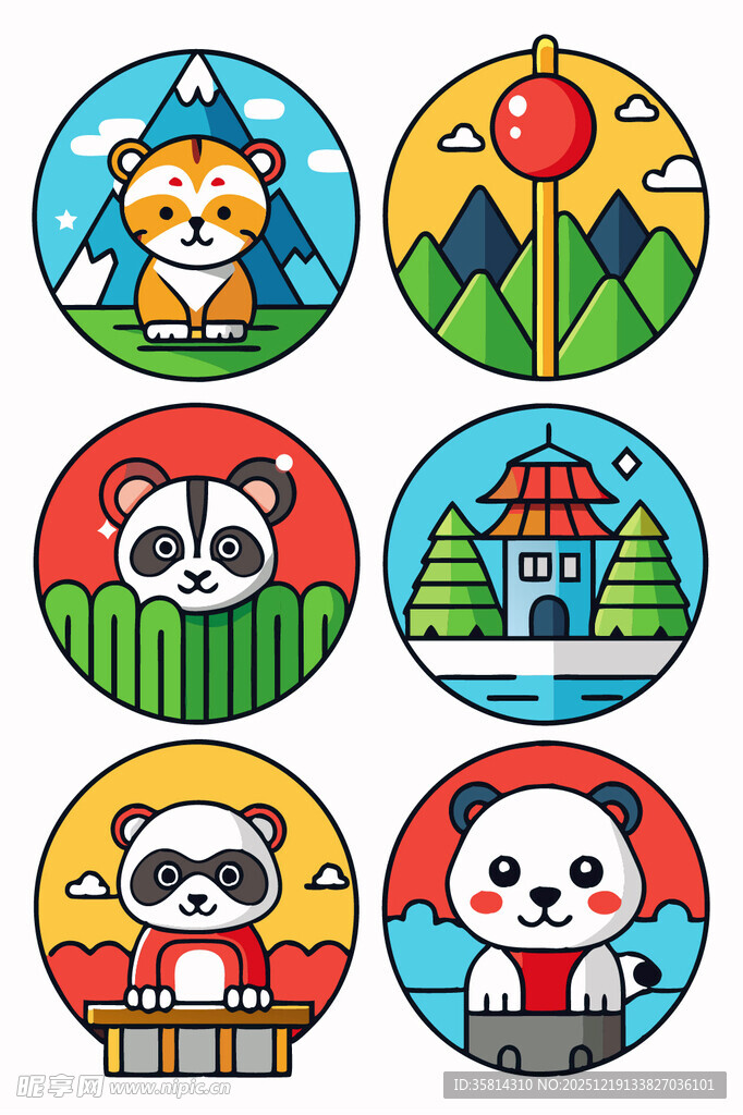 动物主题圆形卡通图案设计