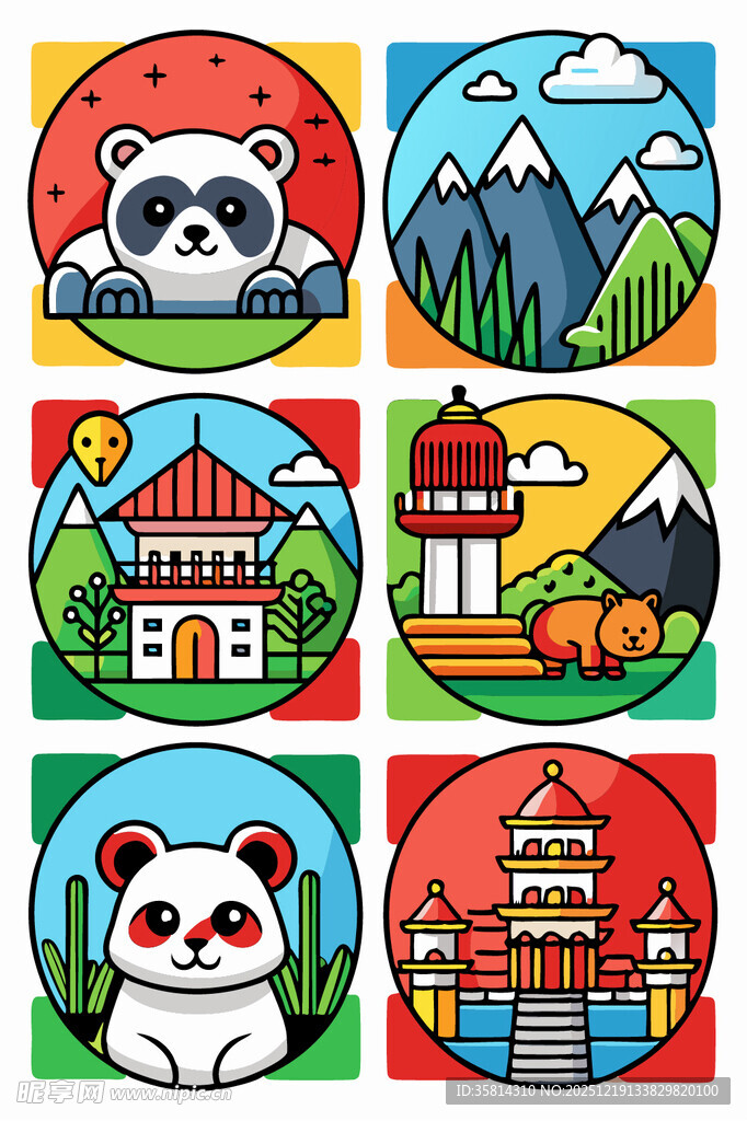 多彩卡通风中国元素图案