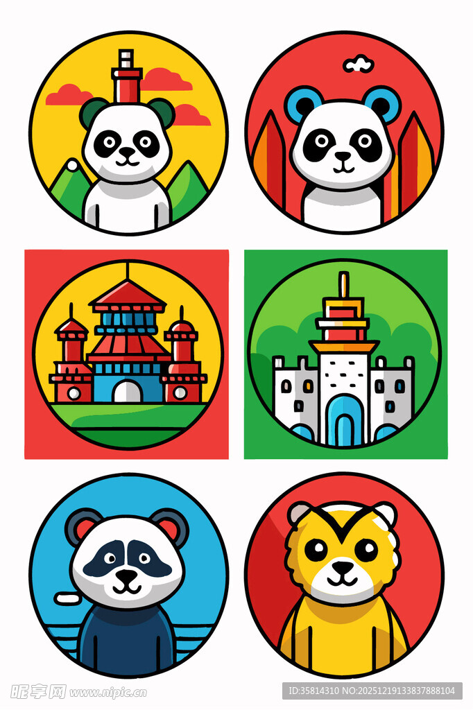 动物与建筑主题卡通图标