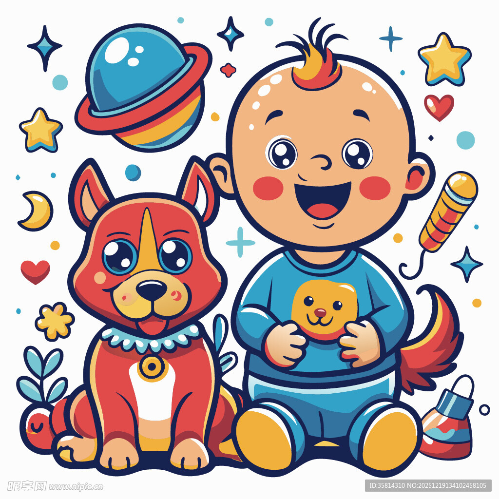 宝宝与宠物的温馨画面