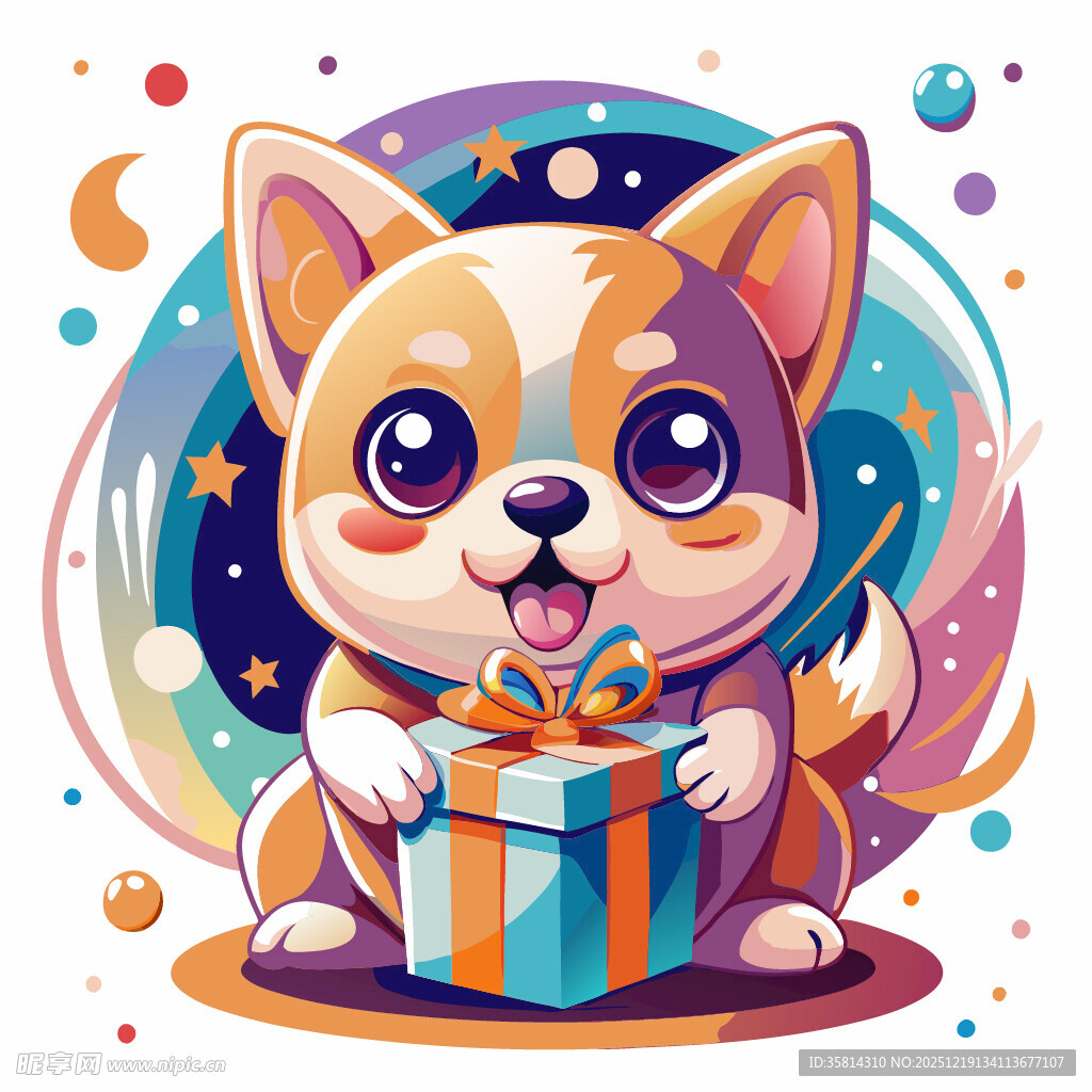 可爱小狗抱礼物欢乐画面