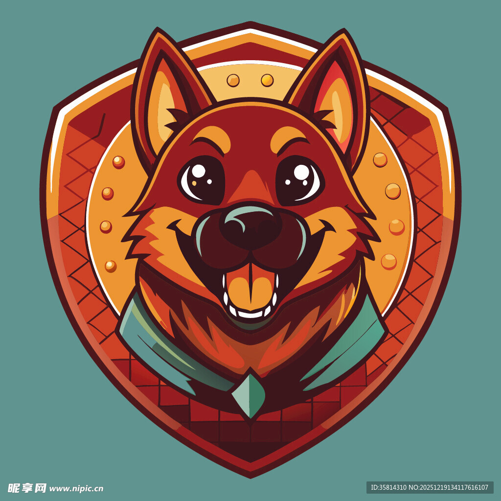 卡通盾牌上的欢乐德国牧羊犬