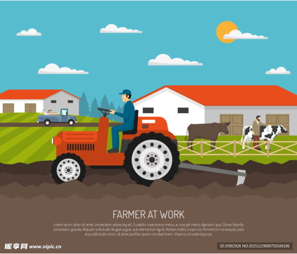 农民驾驶拖拉机田间作业