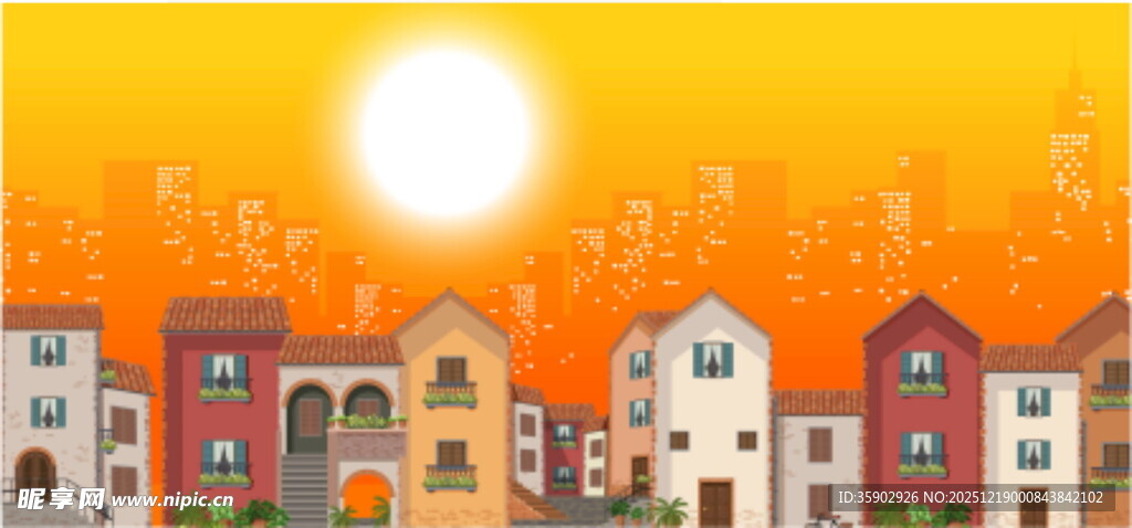 阳光照耀下的多彩房屋