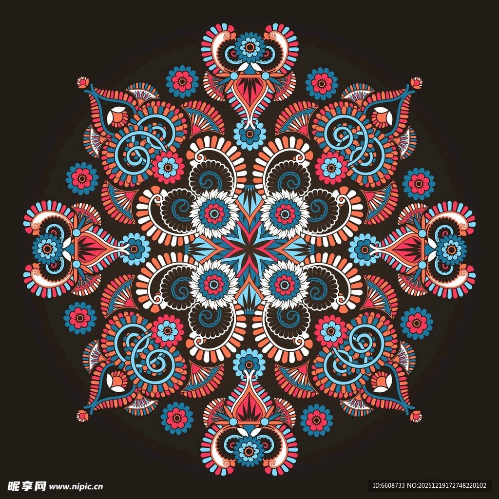 精美多彩对称花纹图案