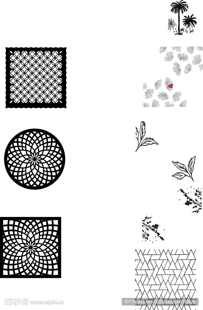 黑白几何与花卉装饰图案