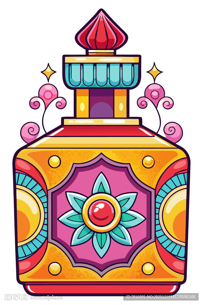 多彩花纹装饰的精美香水瓶