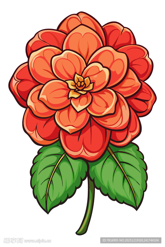 手绘鲜艳橙红色花朵