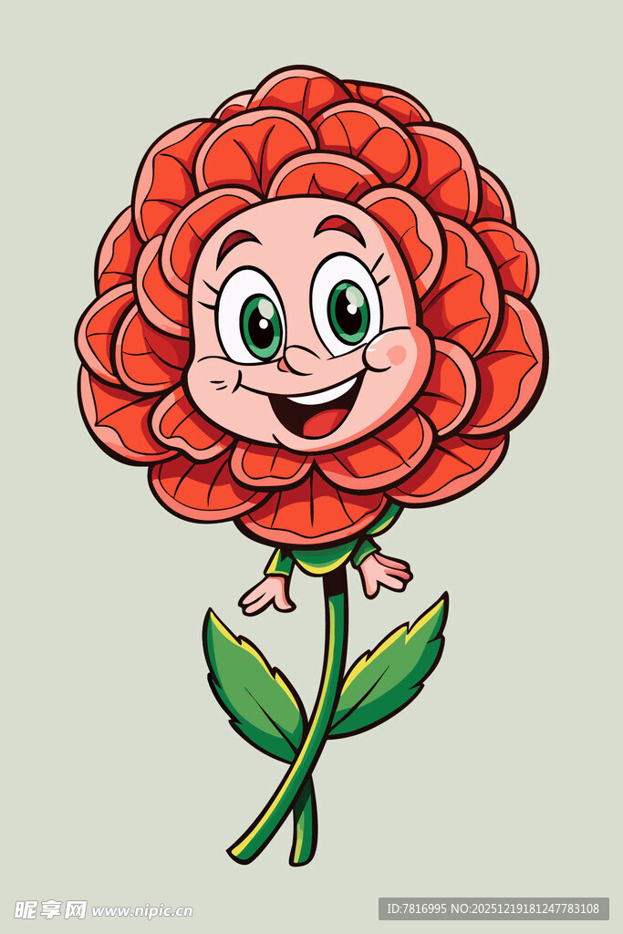 可爱笑脸红花朵插画