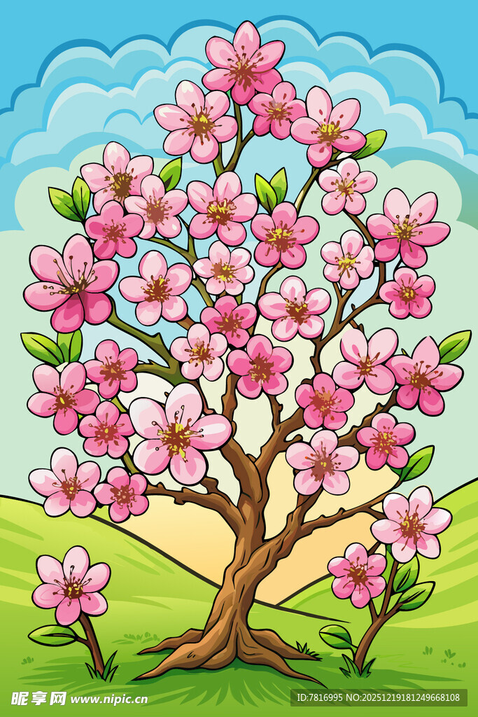 春日繁花盛开的梦幻之树