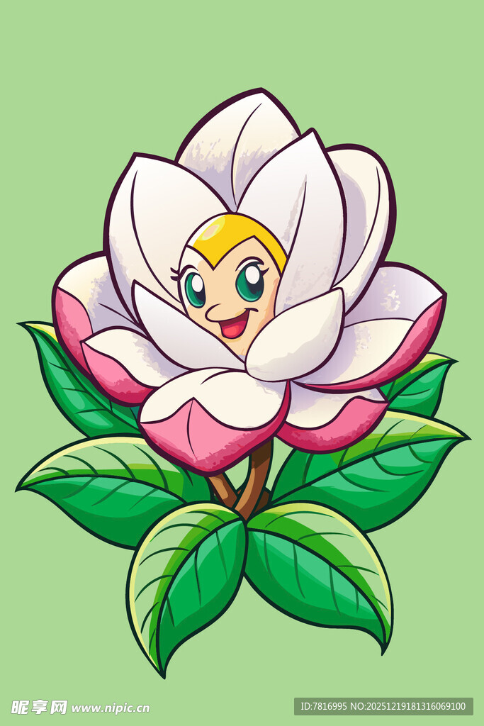 花朵中俏皮的卡通女孩