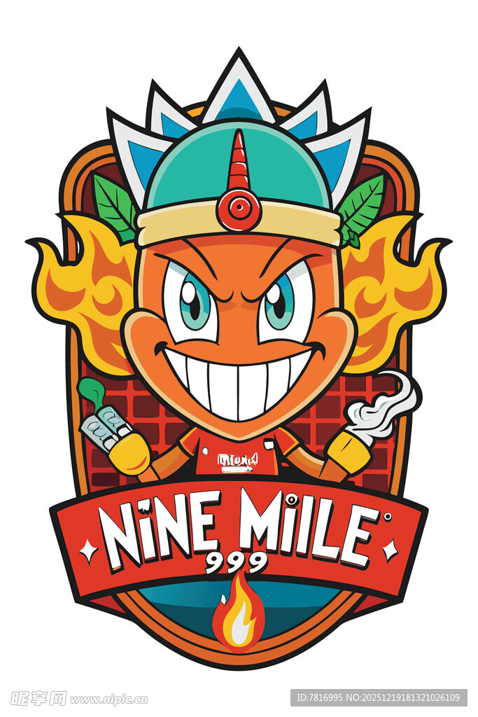 九英里卡通火焰角色标志