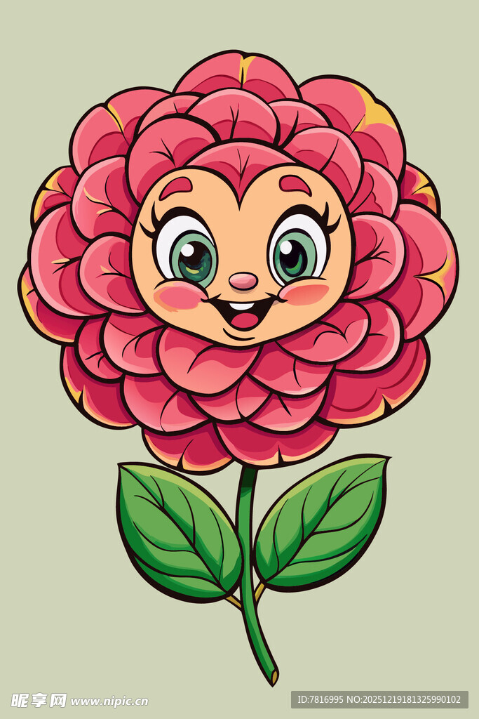 可爱笑脸玫瑰花插画