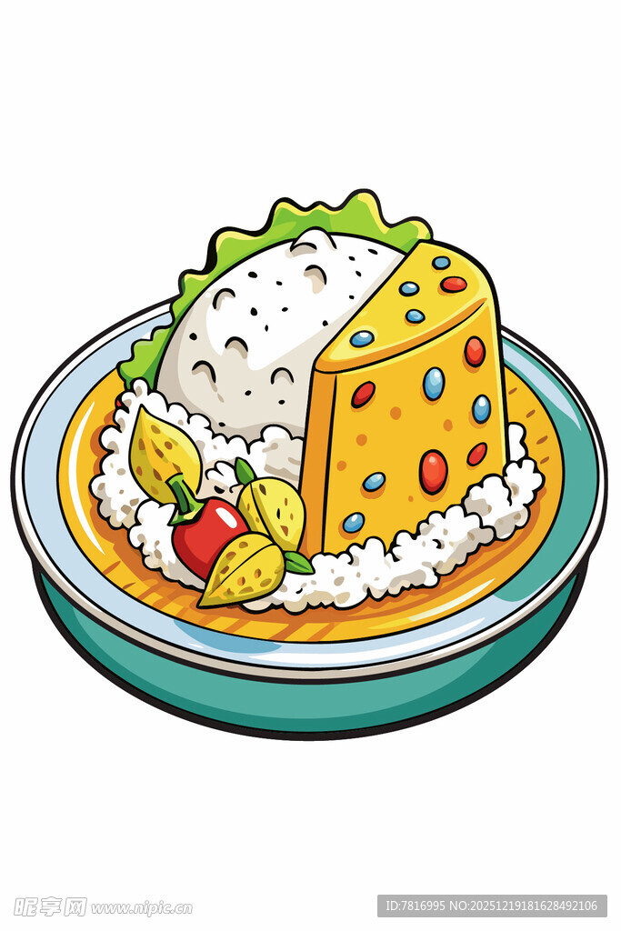 卡通风格奶酪米饭美食图